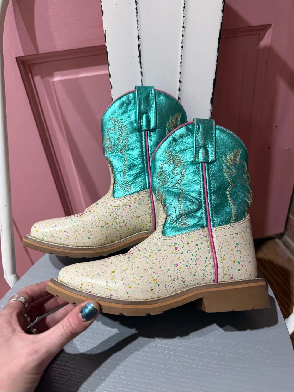 Dan Post Splatt kids leather cowboy boots EUC size 12 D